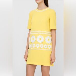 Dolce & Gabbana Yellow Daisy Appliqué Shift Mini Dress